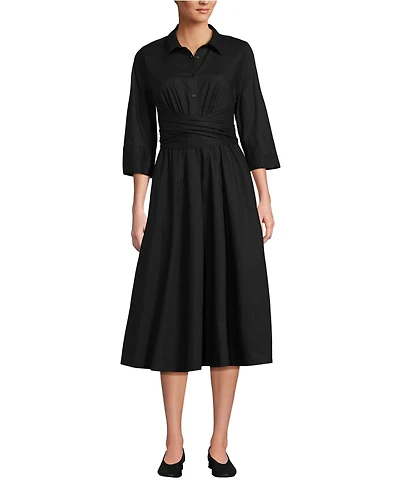 Lands' End Women's Poplin Midi Wrap Front Dress