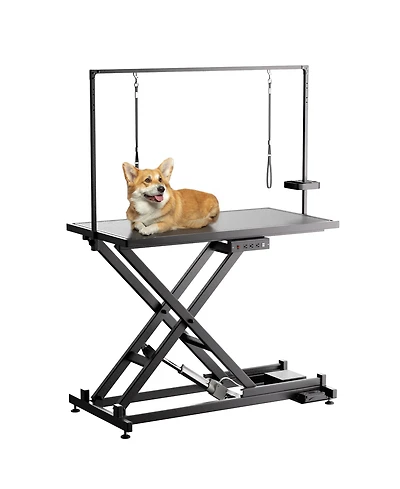 Aostirmotor 50 in. Professional Electric Dog Grooming Table and Leveling Wheels Dog Grooming Arm Anti Slip Tabletop in Black