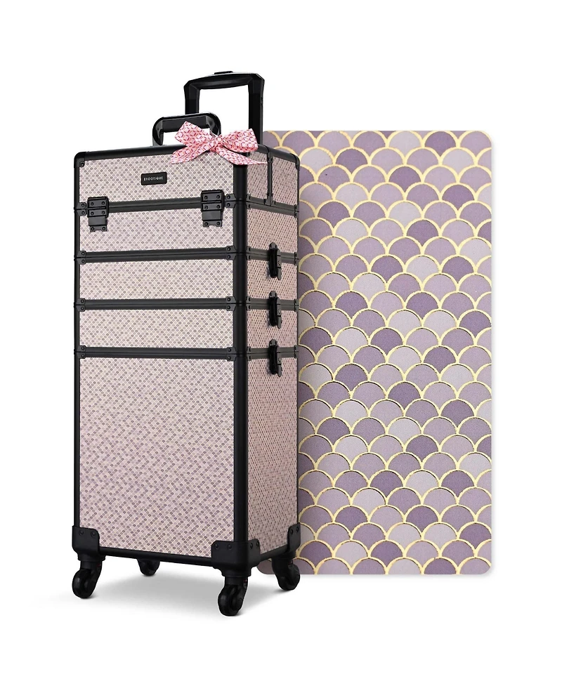 Byootique Large Rolling Makeup Case on Wheels 4in1 Cosmetology Art Deco Bloom