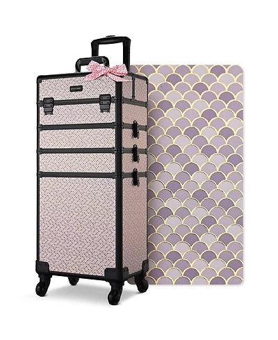 Byootique Large Rolling Makeup Case on Wheels 4in1 Cosmetology Art Deco Bloom