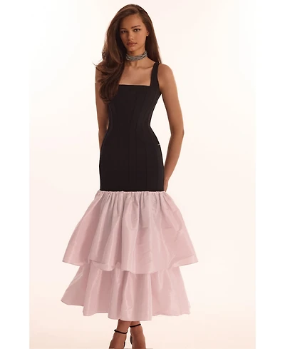 Milla Women's Black Fitted Maxi Dress With Puffy Tiered Skirt