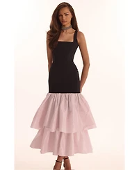 Milla Women's Black Fitted Maxi Dress With Puffy Tiered Skirt