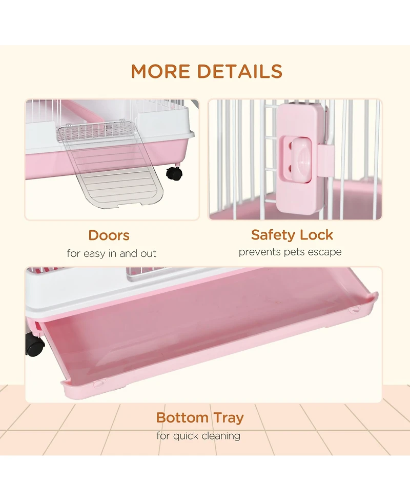 PawHut 32"L 6-Level Small Animal Cage with Lockable Wheels, Tray,