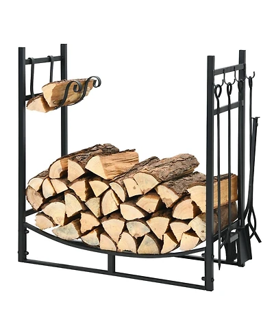 Sugift 30 Inch Firewood Rack with 4 Tool Set Kindling Holders for Indoor and Outdoor