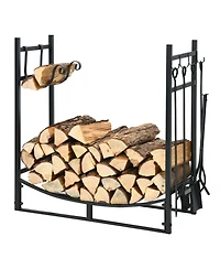 Sugift 30 Inch Firewood Rack with 4 Tool Set Kindling Holders for Indoor and Outdoor