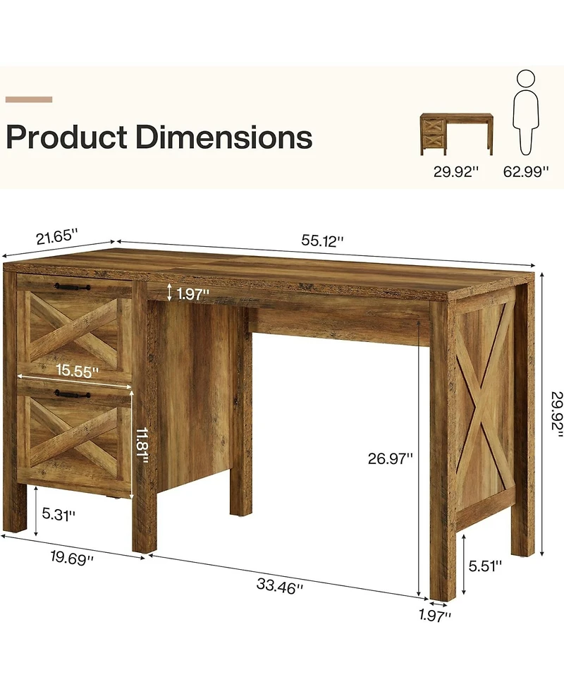 Tribesigns 55.12-Inch Gaming Table, Computer Desk with 2 Drawers, Farmhouse Home Office Desk
