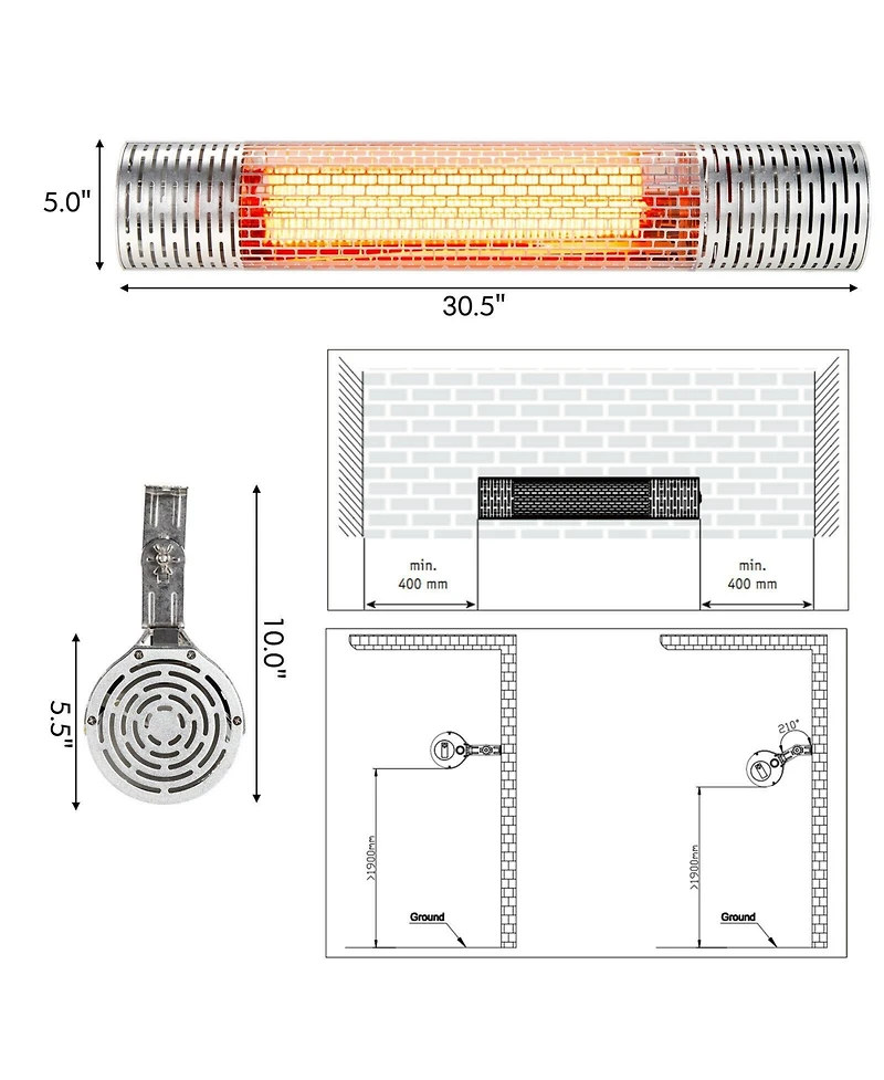 Sugift 1500W Indoorand Outdoor Electric Heater with 2 Power Settings