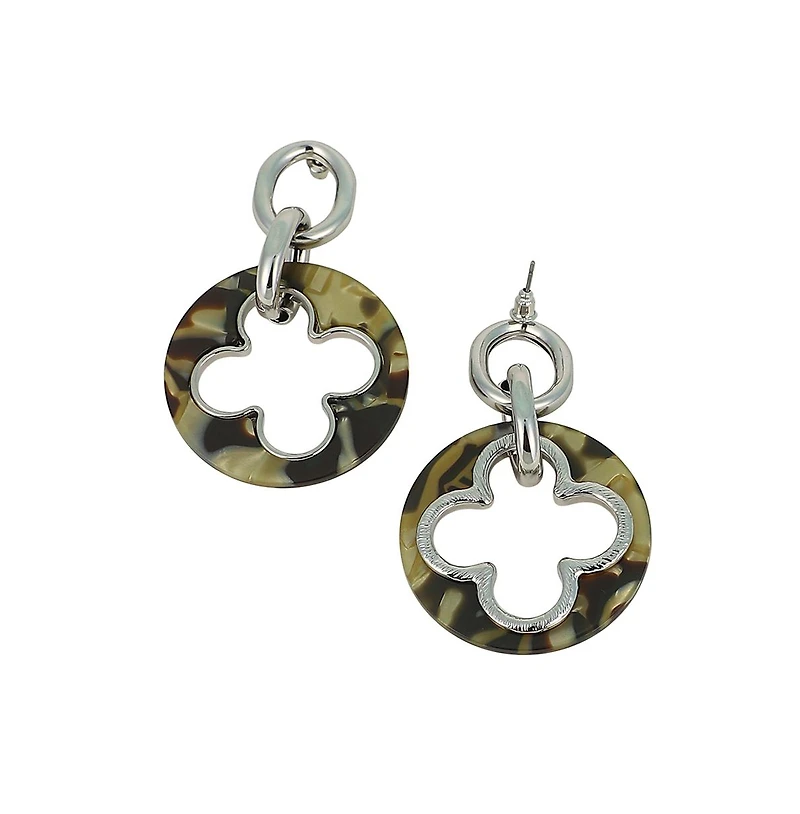 Women's The Clover-Tortoiseshell Drop Earrings - Chrome Silver