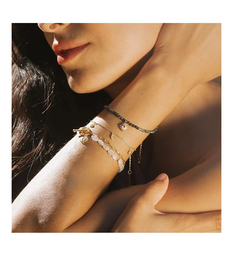 Satya Jewelry Goddess Wisdom Moonstone Beaded and Chain Toggle Bracelet