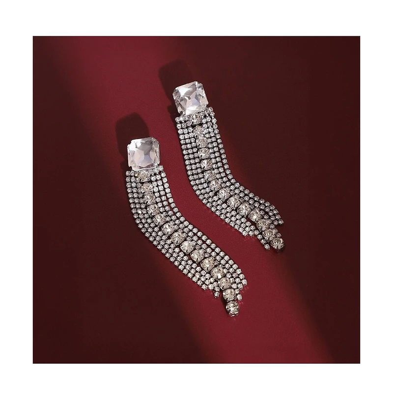 Women's The Bijou-Quad Drop Earrings - Crystal Silver