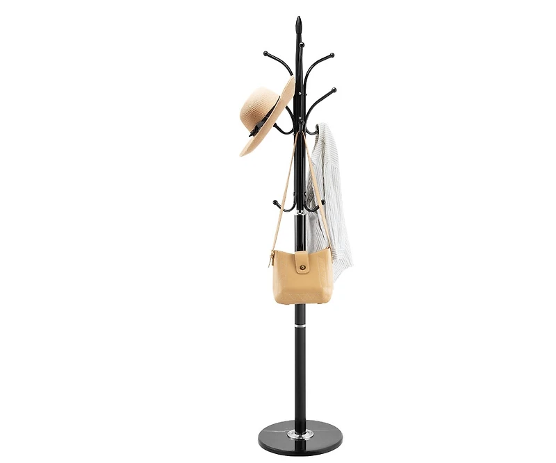 Slickblue Freestanding Coat Rack with Marble Base and 6 Hooks for Coats and Hats