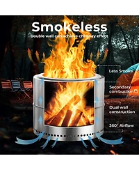 Cowsar Smokeless Fire Pit 3.0, 19" Outdoor Portable Wood-Burning Fire Pit with Detachable Ash Pan, Stainless Steel, Round Flame Hole, Carry Bag