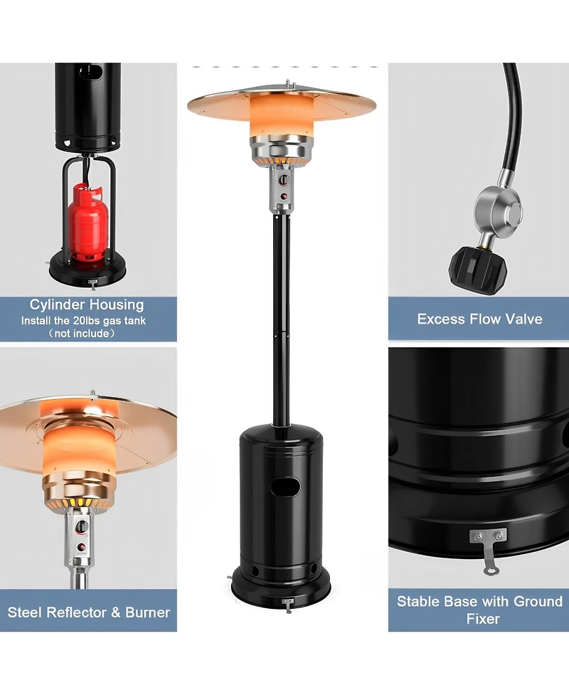 Sugift 50000 Btu Stainless Steel Propane Patio Heater with Trip over Protection