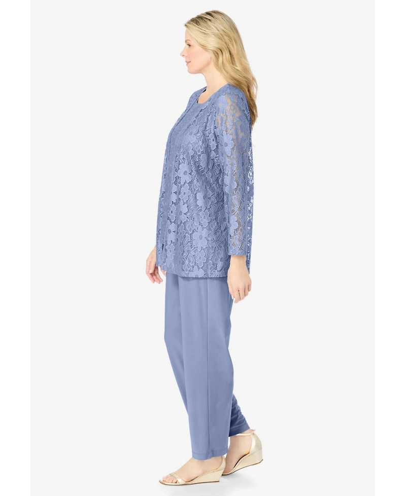 Woman Within Plus Size 3-Piece Lace Jacket/Tank/Pant Set