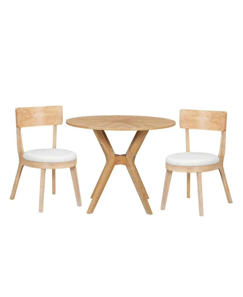 3-Piece Mid-Century Modern Dining Set, 39.4" Round Table and 2 Upholstered Chairs, Oak Finish, for Kitchen or Small Apartment-Maison Boucle