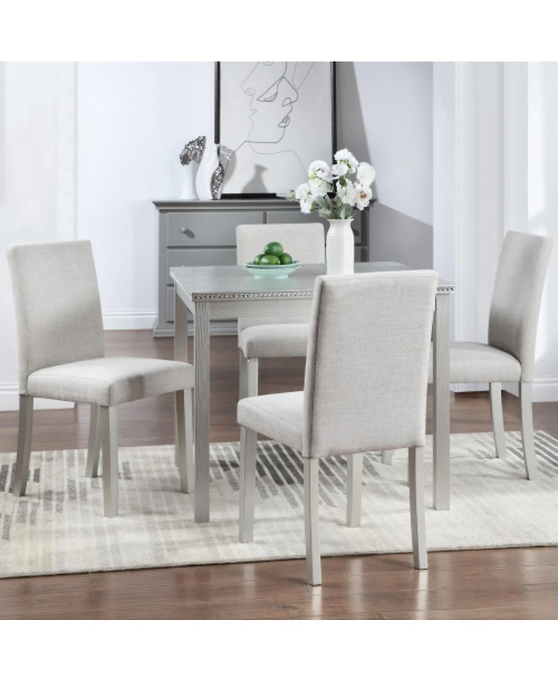 5-Piece Square Dining Table Set with 4 Upholstered Chairs, Crystal Trim Wood for Kitchen or Small Room-Maison Boucle
