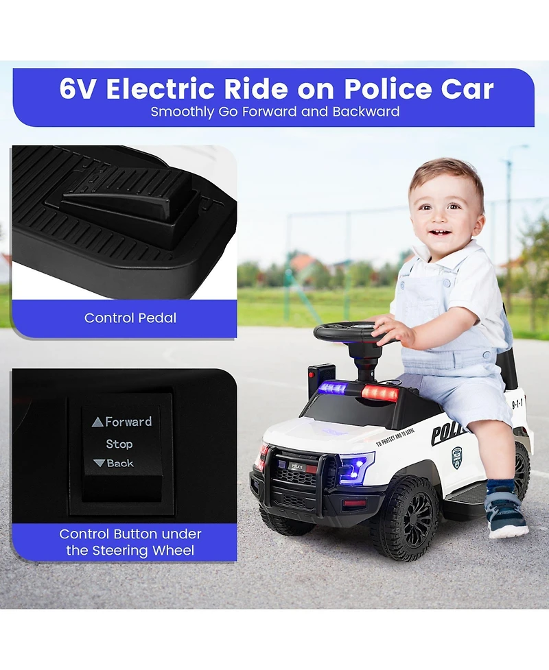Givimo 6V Kids Ride On Police Car with Real Megaphone and Siren Flashing Lights