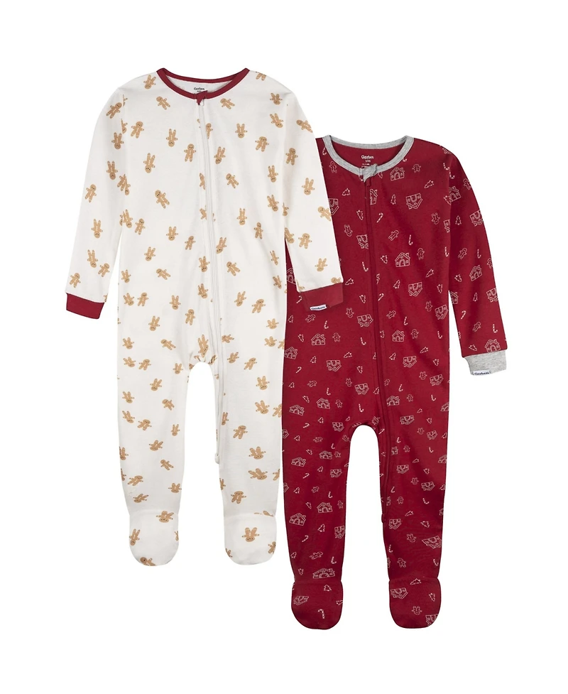 Gerber Toddler Neutral 2-Piece Snug Fitting Footed Pajamas, Gingerbread People