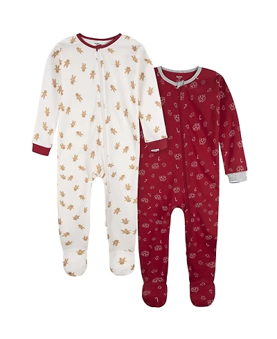 Gerber Toddler Neutral 2-Piece Snug Fitting Footed Pajamas, Gingerbread People
