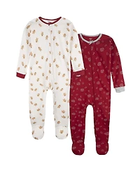 Gerber Toddler Neutral 2-Piece Snug Fitting Footed Pajamas, Gingerbread People