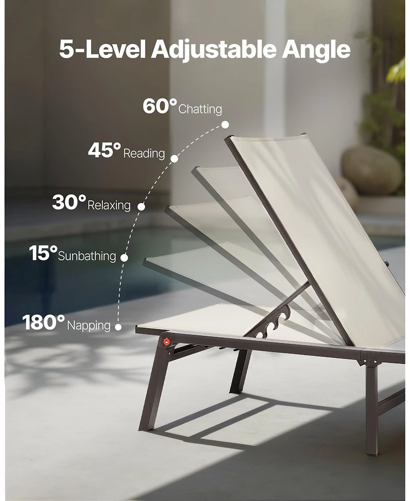 Slickblue 5-Position Adjustable Sun Tanning Chair, Foldable Outdoor Lounge Chair
