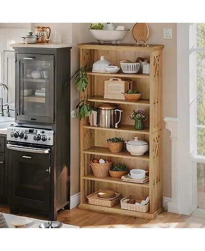 Tribesigns 6-Tier Kitchen Pantry, 75-Inch Tall Pantry Cabinet, Large Freestanding Storage Shelves, Wood Pantry Organizer