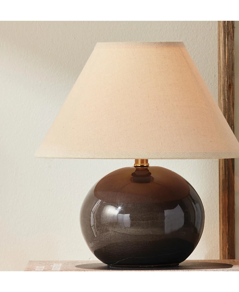 Charlie Mini Lamp - Gray Crackle Glaze - Linen Shade - 10"