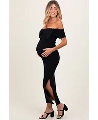 Pinkblush Maternity Black Bow Detail Off Shoulder Side Slit Midi Dress