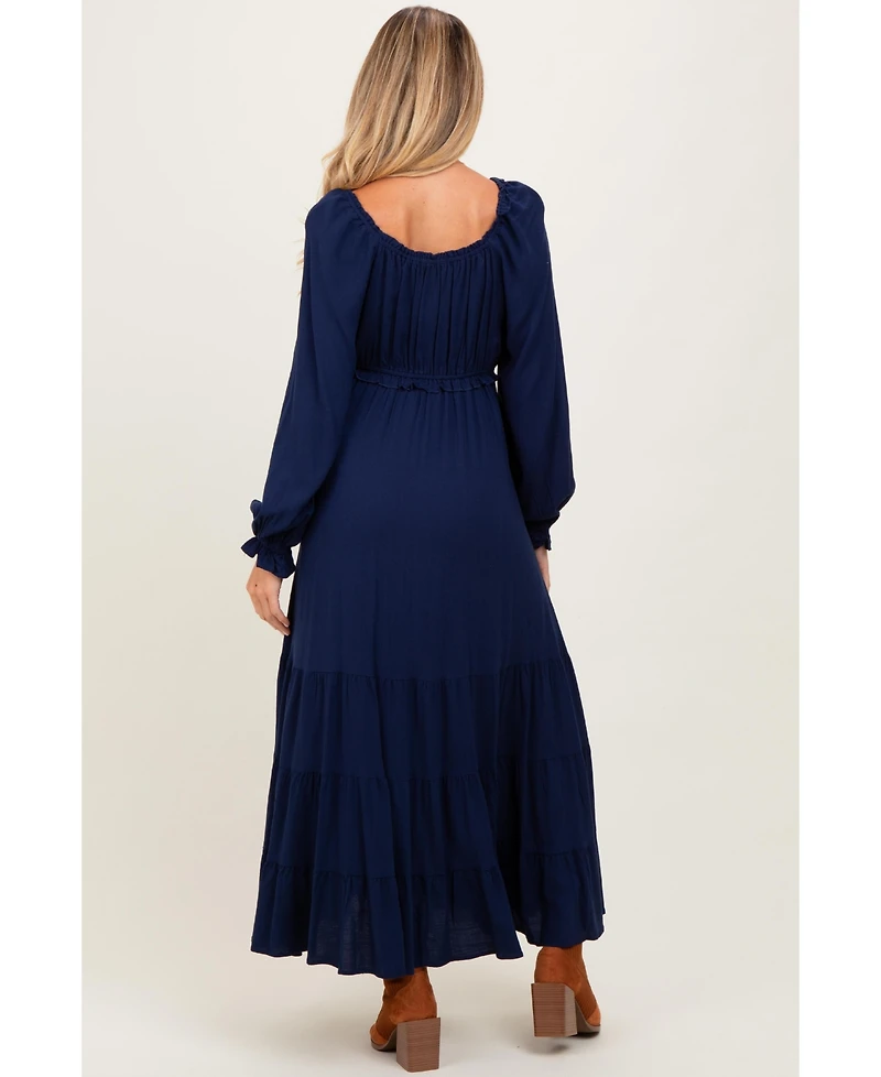 Pinkblush Maternity Motherhood Ruffled Fit-and-Flare Maxi Dress