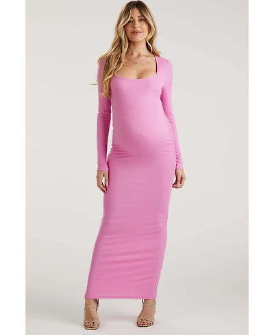 Pinkblush Black Ribbed Long Sleeve Square Neck Maternity Maxi Dress