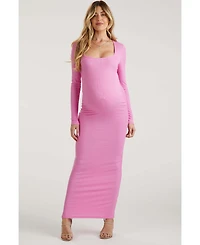 Pinkblush Black Ribbed Long Sleeve Square Neck Maternity Maxi Dress