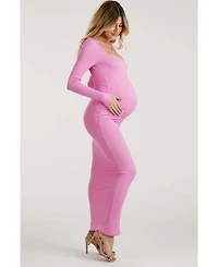Pinkblush Black Ribbed Long Sleeve Square Neck Maternity Maxi Dress