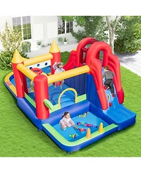 9-in-1 Inflatable Bounce Castle with Water Slide and Splash Pool without Blower