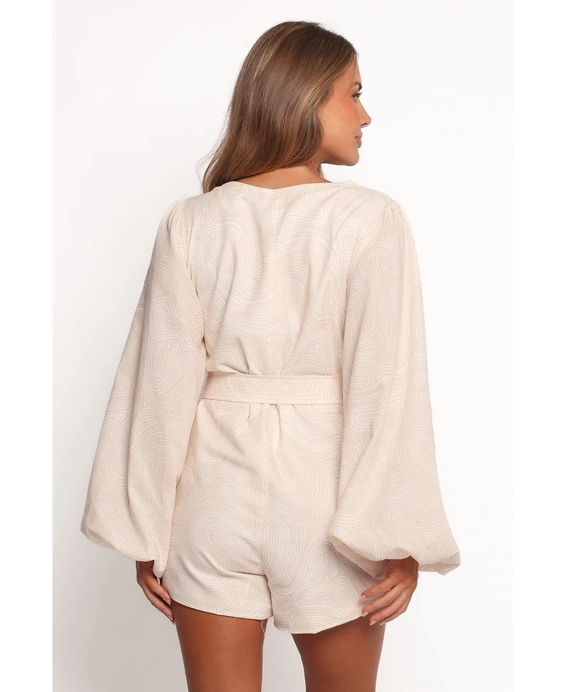 Petal and Pup Women's Cassian Belted Romper - Tan Swirl Bodysuits