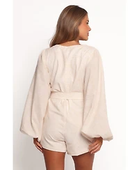 Petal and Pup Women's Cassian Belted Romper - Tan Swirl Bodysuits