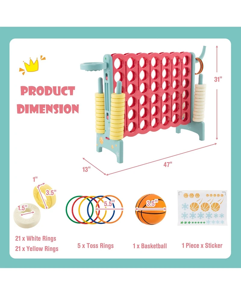 4-in-a-Row Connect Game with Basketball Hoop and Toss Ring-Blue