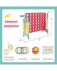 4-in-a-Row Connect Game with Basketball Hoop and Toss Ring-Blue