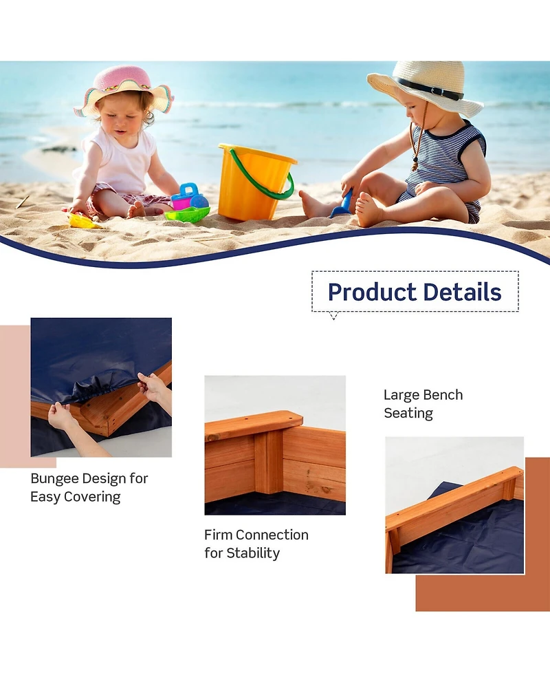 Sugift Hexagon Wooden Cedar Sand Box With Seat Boards