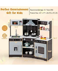 Skonyon Pretend Play Kitchen Wooden Toy Set with Range Hood Real Sounds and Lights