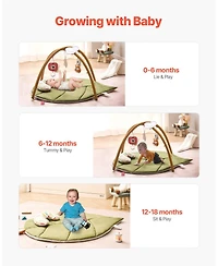 Baby Play Gym Mat with 6 Sensory Toys, Tummy Time Activity Mat 42.9" x 33.5"