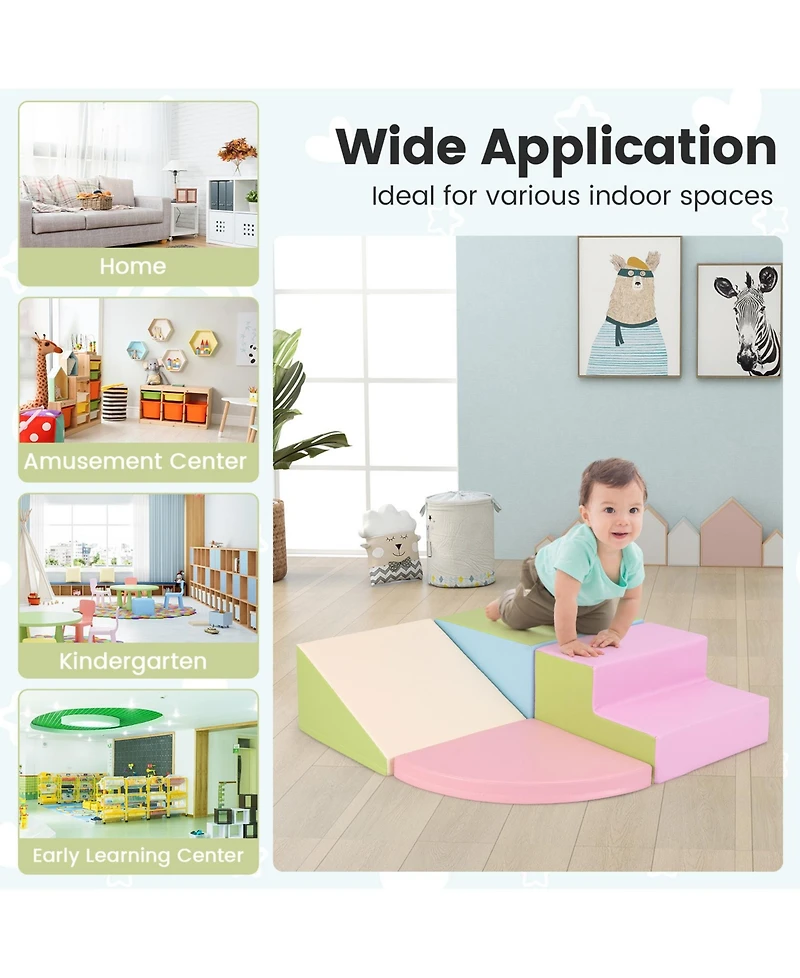 Sugift 4-Piece Climb and Crawl Foam Block Play Set for Infant Baby-Pink