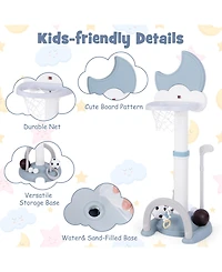 Sugift 4-In-1 Kids Basketball Hoop with Moon-shaped Electronic Scoreboard and Play Set