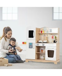 Sugift Wooden Kids Pretend Kitchen Playset Cooking Play Toy with Utensils and Sound