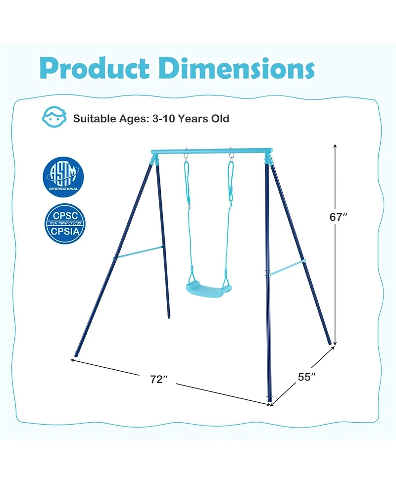 Outdoor Heavy Duty Metal Toddler Swing Set with Stand-Blue