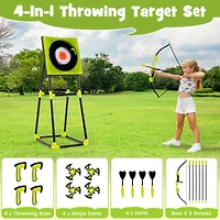 4-in-1 Throwing Target Game Set with Axes, Darts, Bow & Arrows for Kids and Adults