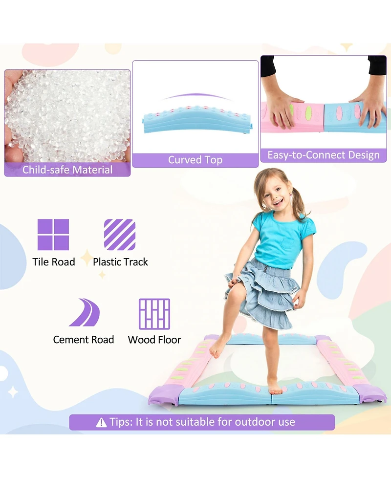 Colorful Kids Wavy Balance Beam with Textured Surface and Non-slip Foot Pads-Blue and Pink