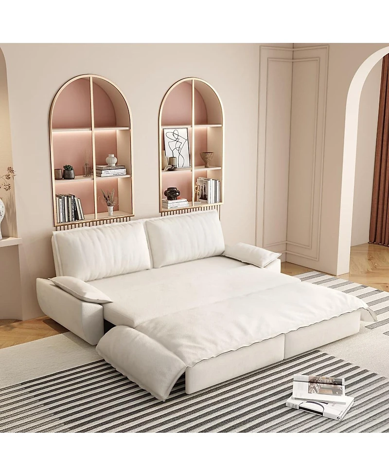 Maison Boucle 73.2" Queen Pull-Out Sofa Bed – 3-in-1 Convertible Velvet Sleeper with Chaise Lounge for Living or Guest Room