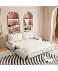 Maison Boucle 73.2" Queen Pull-Out Sofa Bed – 3-in-1 Convertible Velvet Sleeper with Chaise Lounge for Living or Guest Room