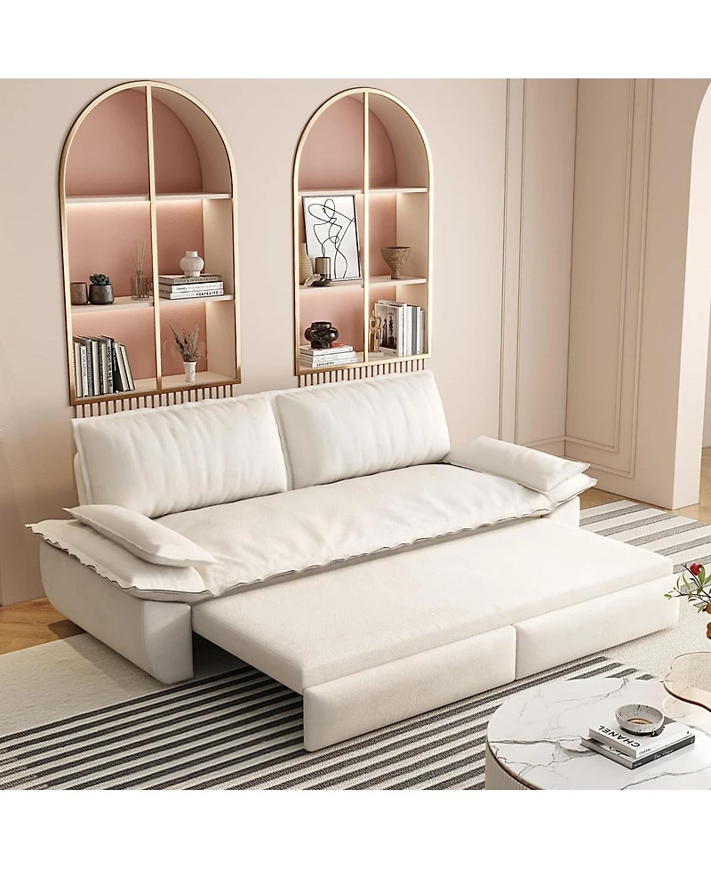 Maison Boucle 73.2" Queen Pull-Out Sofa Bed – 3-in-1 Convertible Velvet Sleeper with Chaise Lounge for Living or Guest Room