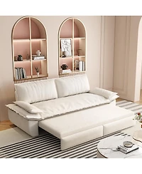 Maison Boucle 73.2" Queen Pull-Out Sofa Bed – 3-in-1 Convertible Velvet Sleeper with Chaise Lounge for Living or Guest Room